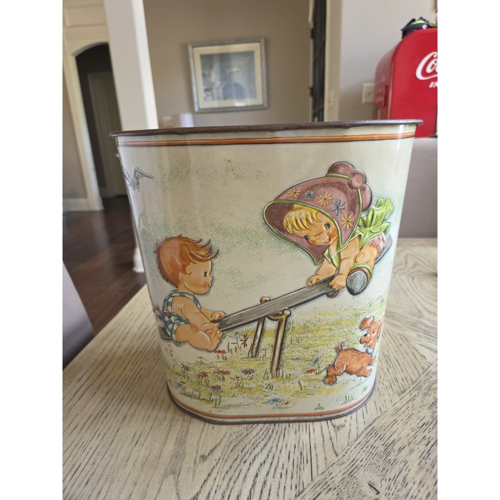 Vintage Mother Goose Trash Can Seesaw Jane Dick Spot Nursey Trash Can Weibro
